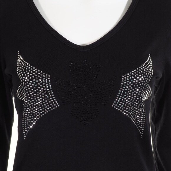 Avangard Womens Top Size XL Embelished Stud Emblem Black Silver Knight Queen - Picture 7 of 10